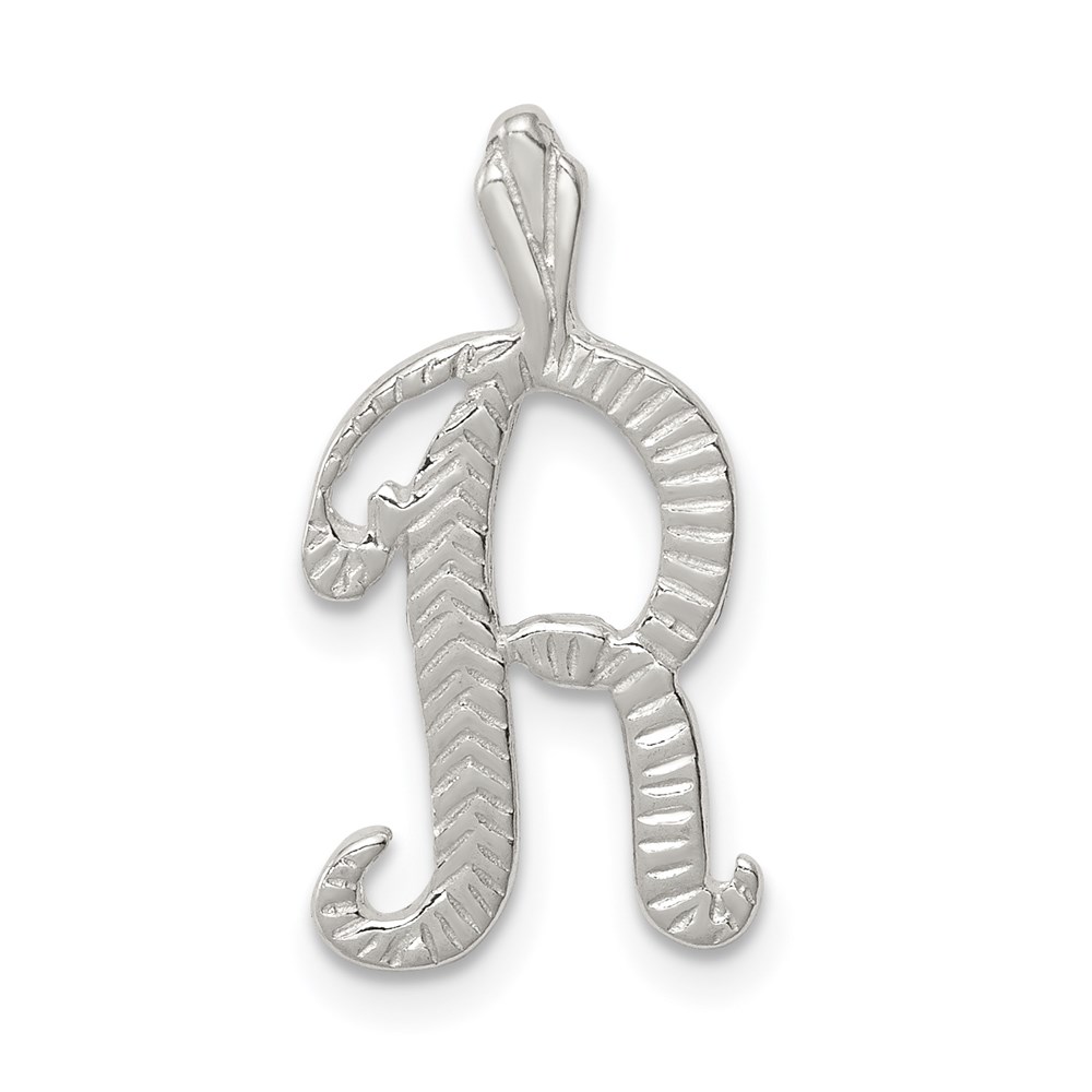 QC8459R.jpg Sterling Silver Polished & Textured Letter R Initial Chain Slide - Image 1