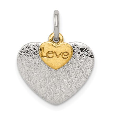 Sterling Silver Gold-plated Textured Love Charm Pendant