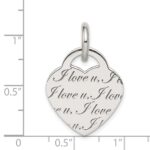 Sterling Silver Antiqued Polished 'I Love u' Engraved Heart Pendant - Image 3