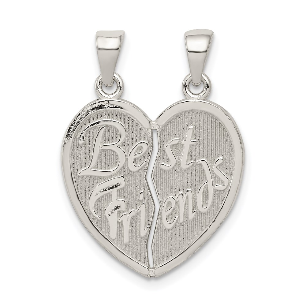 QC8530.jpg Sterling Silver Polished Best Friends Break Apart Heart Pendant - Image 1