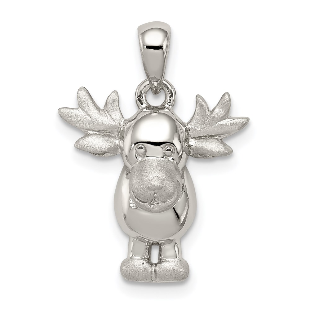 QC8560.jpg Sterling Silver Rhodium-plated Polished/Satin Moose Pendant - Image 1