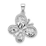 Sterling Silver Rhodium-plated Polished CZ Butterfly Pendant - Image 3