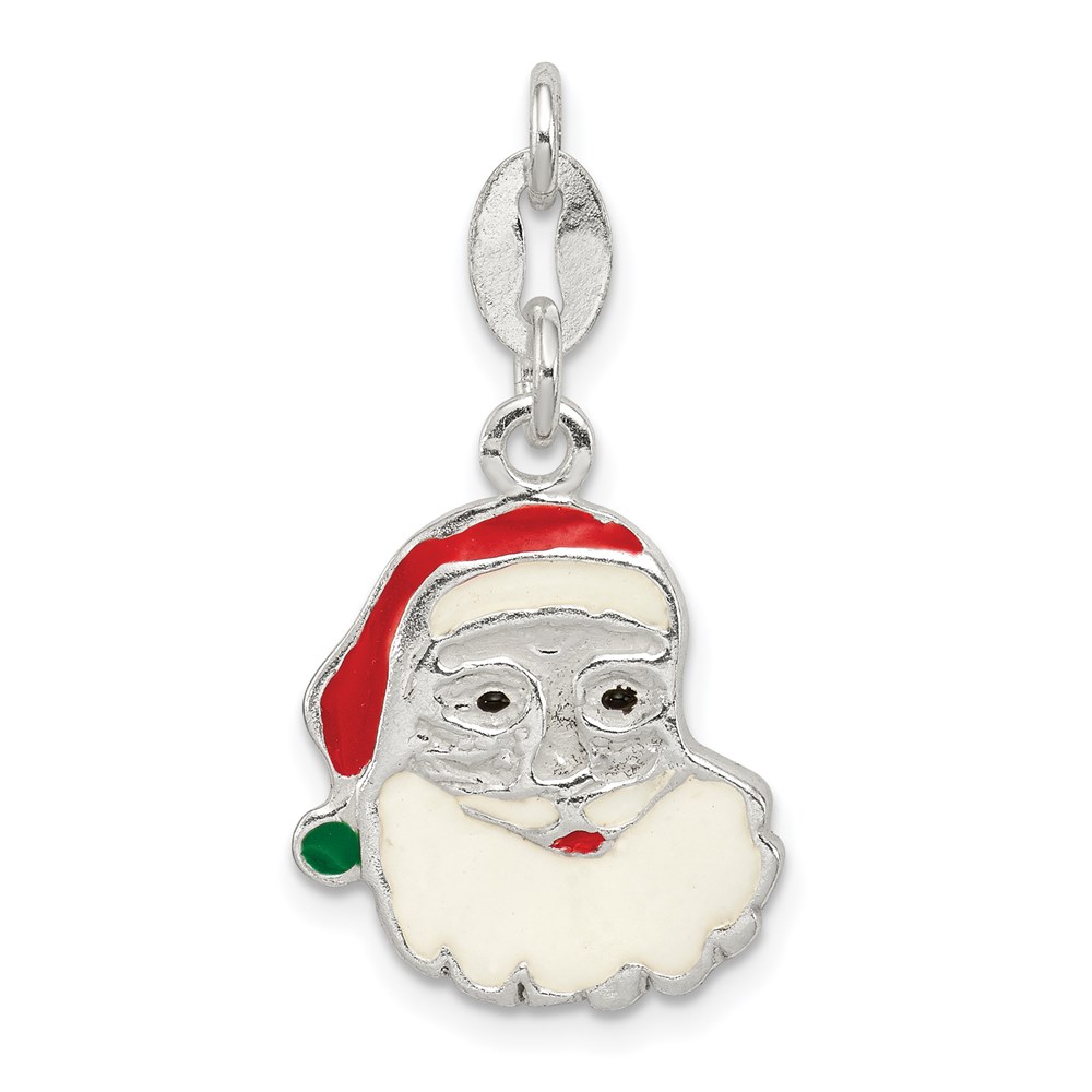 QC8616.jpg Sterling Silver Polished Enamel Santa Charm - Image 1