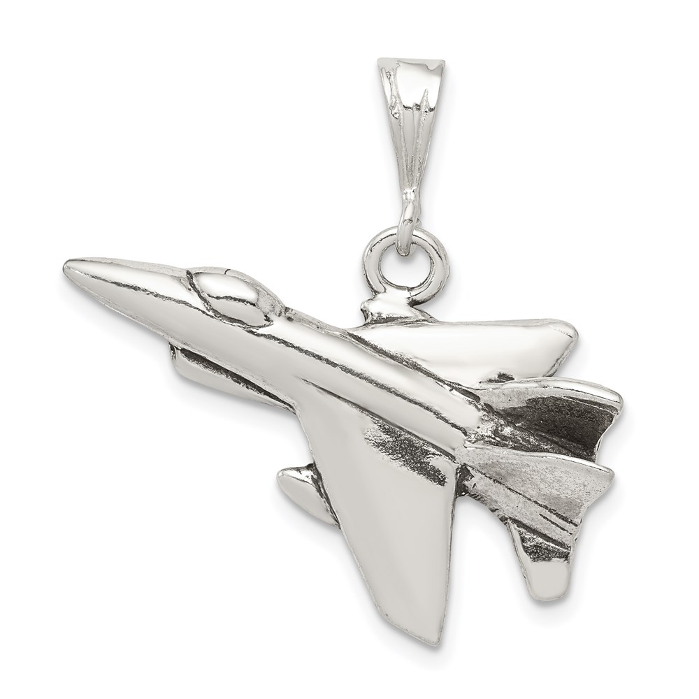 QC8626.jpg Sterling Silver Antiqued Jet Fighter Angled Pendant - Image 1