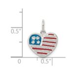Sterling Silver Polished Enamel American Flag Heart Pendant - Image 3