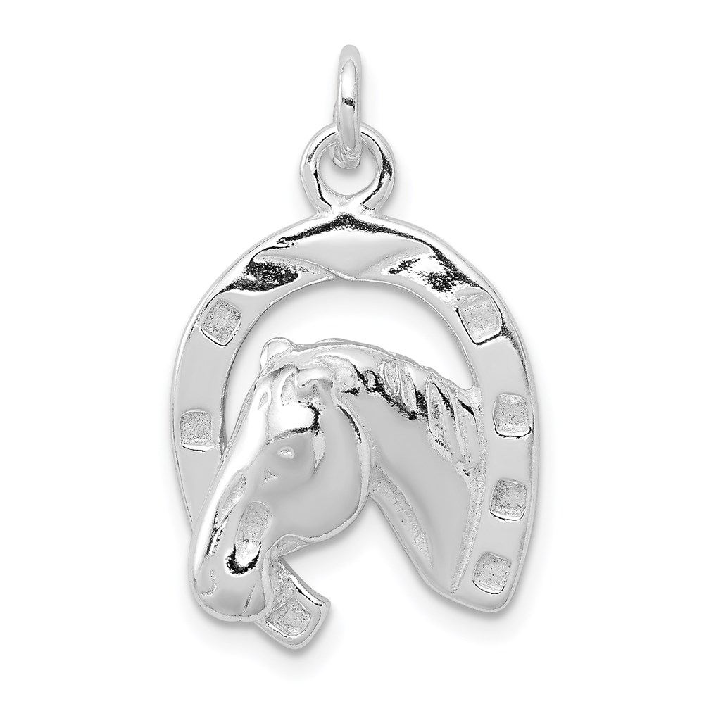 QC8646.jpg Sterling Silver Polished Horseshoe with Horse Head Pendant - Image 1