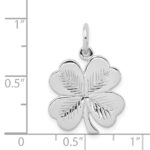 Sterling Silver Rhodium-plated Polished/Textured 4 Leaf Clover Pendant - Image 4