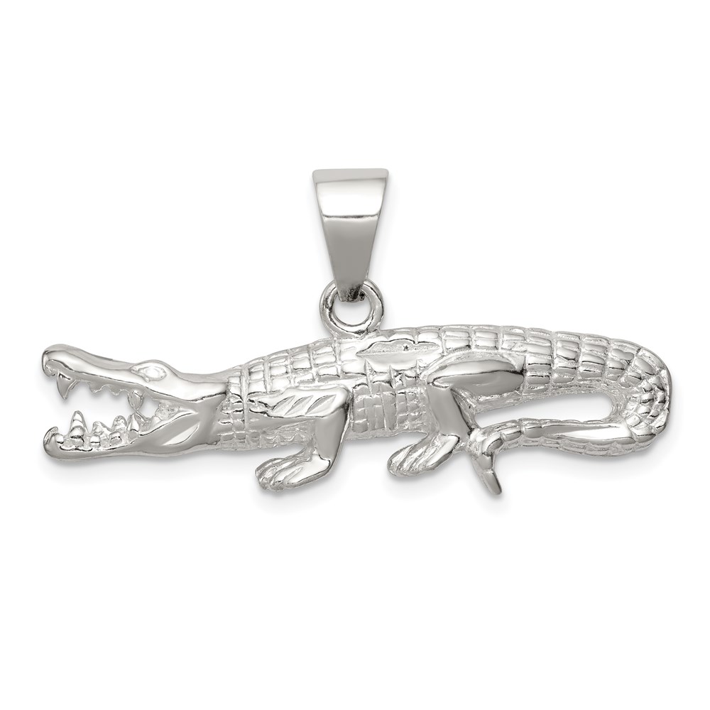QC8737.jpg Sterling Silver Polished & Textured Crocodile Pendant - Image 1