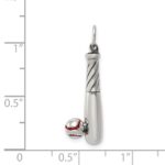 Sterling Silver Polished and Antiqued Enamel Bat and Ball Charm - Image 3