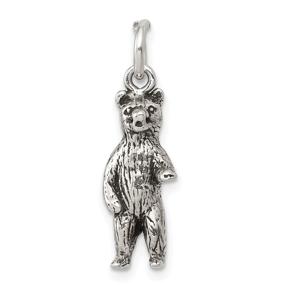 QC8897.jpg Sterling Silver Antiqued & Textured Bear Standing up Pendant - Image 1