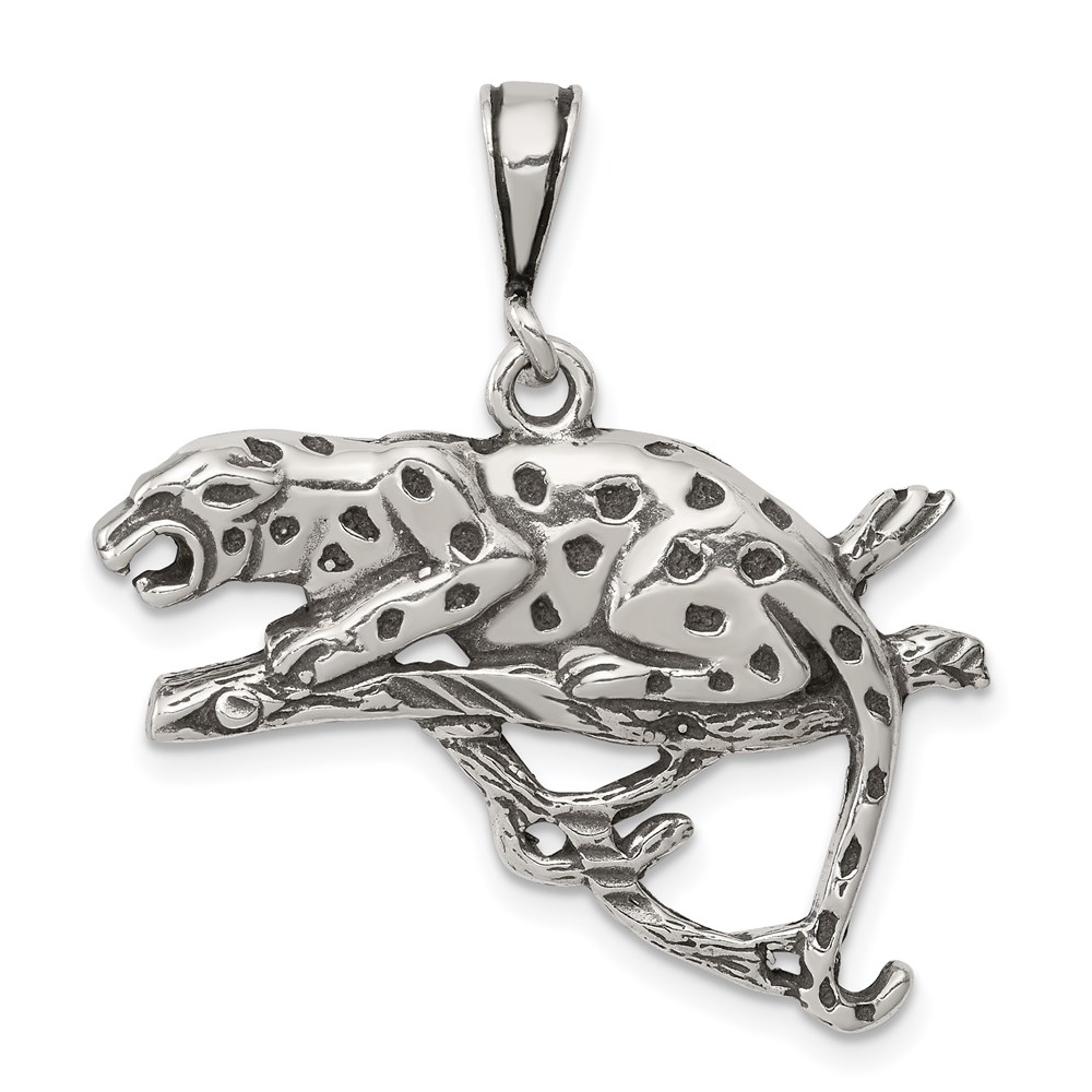 QC8899.jpg Sterling Silver Antiqued & Textured Leopard on Branch Pendant - Image 1