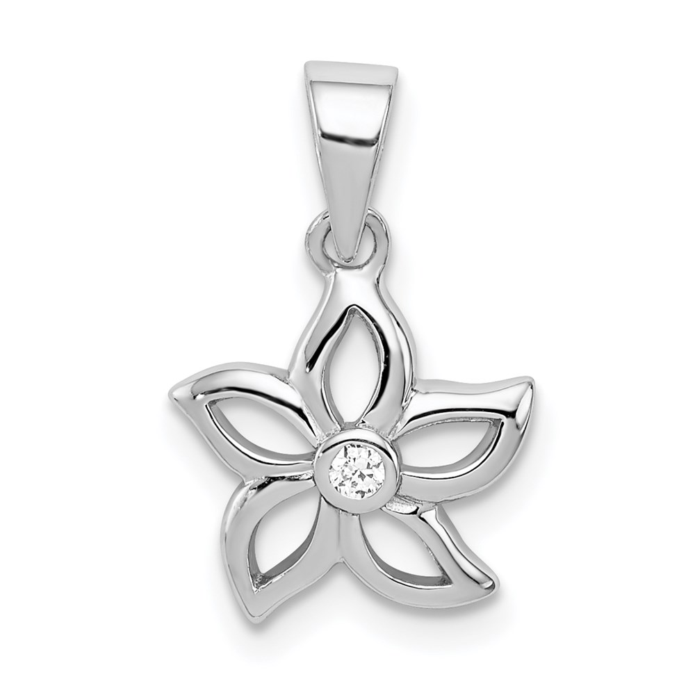QC8917.jpg Sterling Silver Rhodium-plated Flower with CZ Pendant - Image 1