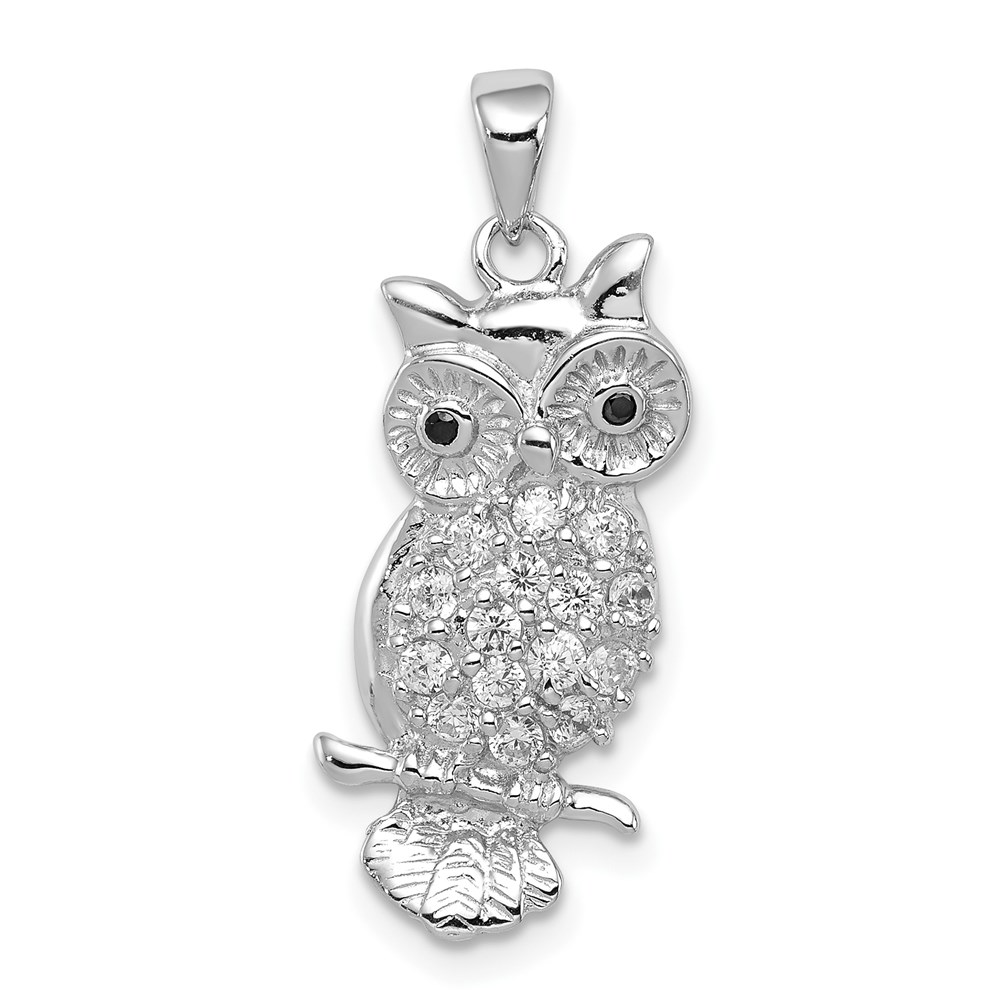QC8934.jpg Sterling Silver Rhodium-plated CZ Owl Pendant - Image 1