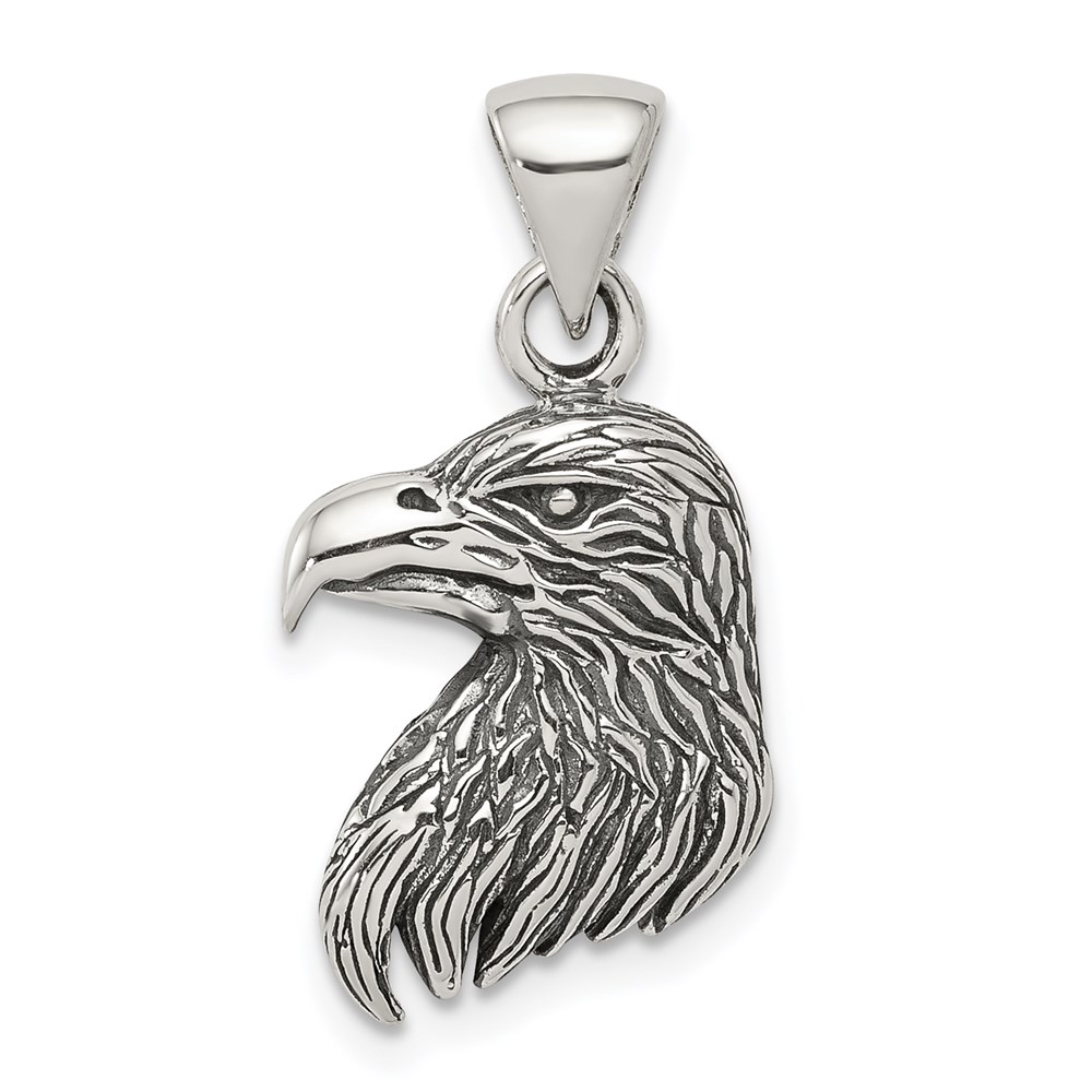 QC8943.jpg Sterling Silver Antiqued Polished Textured Eagle Head Pendant - Image 1