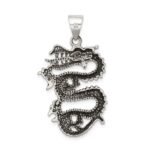 Sterling Silver Antiqued Dragon with Tongue Out Pendant - Image 4