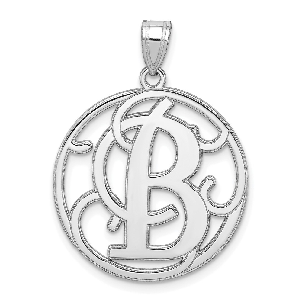QC8999B.jpg Sterling Silver Rhodium-plated Fancy Script Letter B Initial Pendant - Image 1