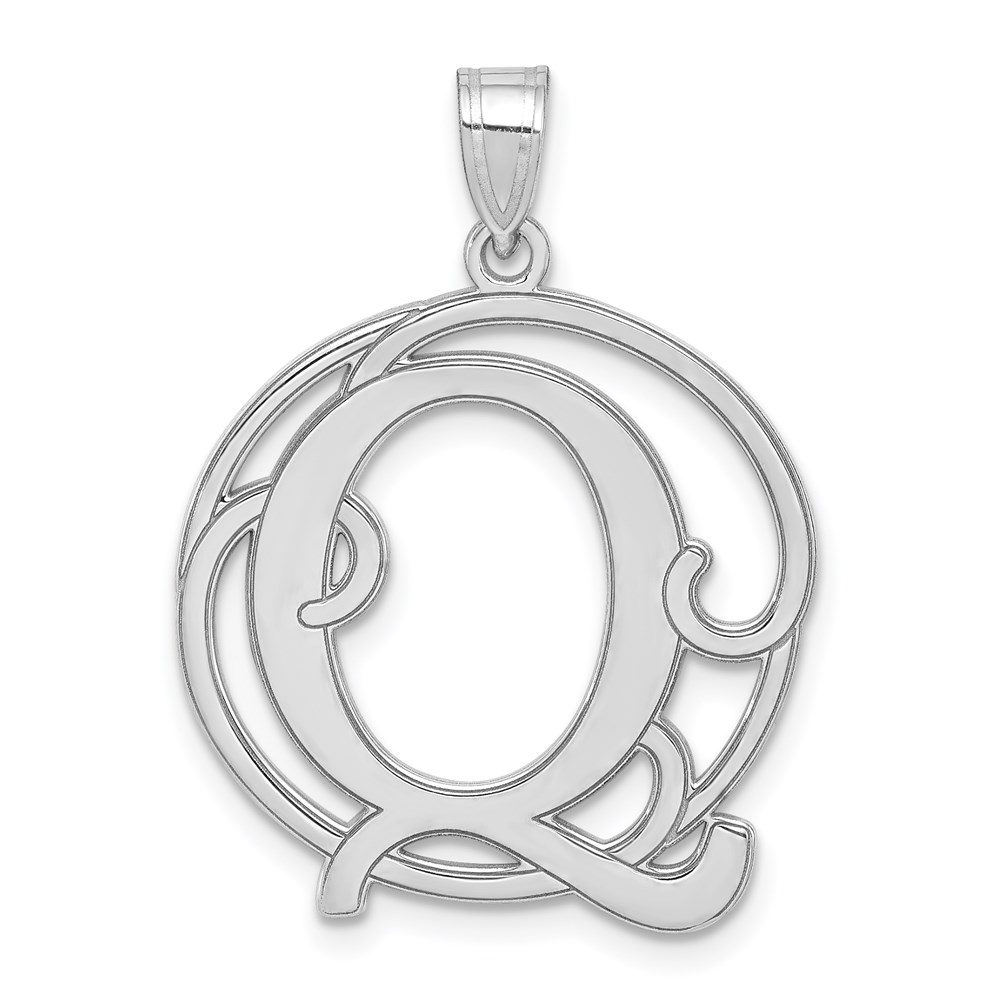 QC8999Q.jpg Sterling Silver Rhodium-plated Fancy Script Letter Q Initial Pendant - Image 1