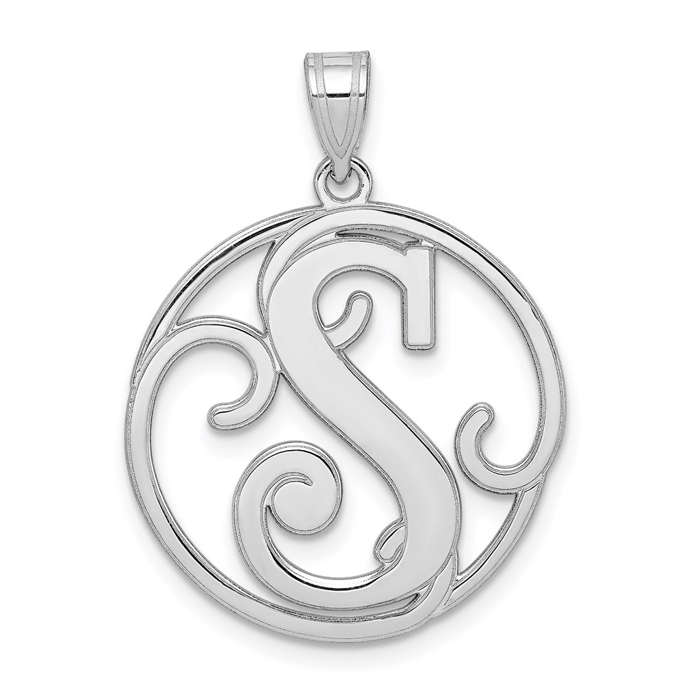QC8999S.jpg Sterling Silver Rhodium-plated Fancy Script Letter S Initial Pendant - Image 1