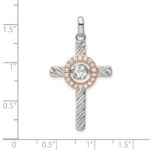 Sterling Silver Plat-plate Rose & Gold-tone Vibrant CZ Cross Pendant - Image 4
