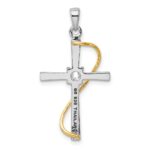 Sterling Silver Rhodium & Gold-tone Polished w/CZ Cross Pendant - Image 3