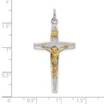 Sterling Silver & Gold-plated Polished and Textured INRI Crucifix Pendant - Image 4