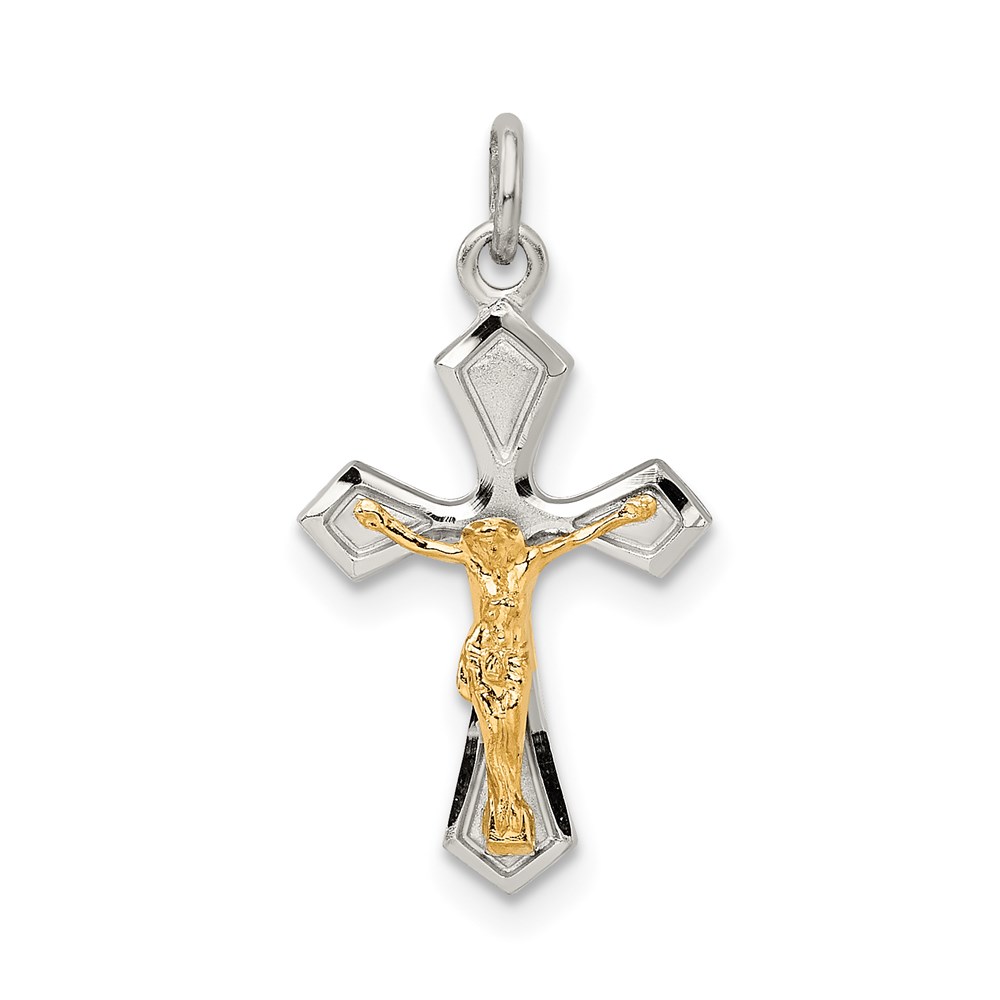 QC9107.jpg Sterling Silver & Gold-plated Polished Satin & D/C Crucifix Pendant - Image 1