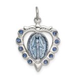 Sterling Silver Epoxy & Crystal Miraculous Medal Heart Pendant