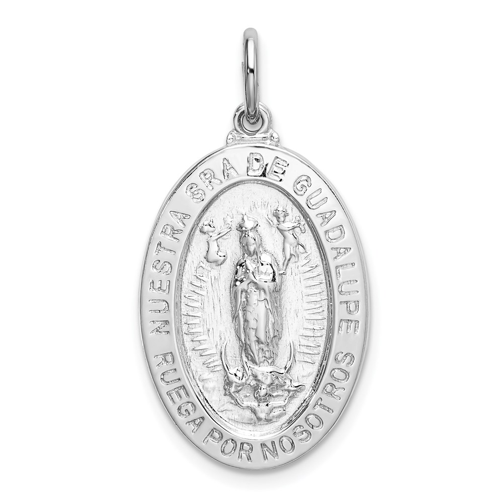 QC9119.jpg Sterling Silver Rhodium-plated Spanish Lady of Guadalupe Medal Pendant - Image 1