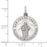 Sterling Silver Satin Antiqued Spanish St. Jude Thaddeus Medal Pendant - Image 4