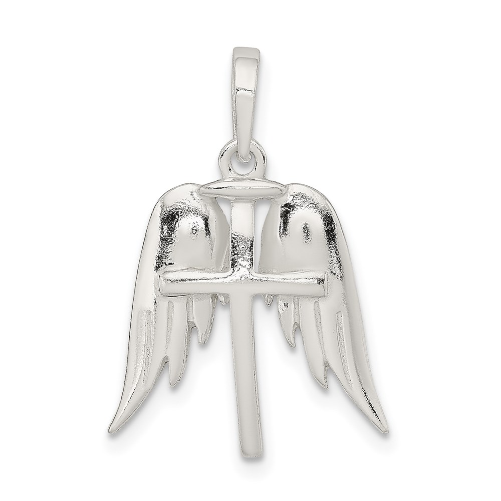 QC9138.jpg Sterling Silver Polished Wings And Cross Pendant - Image 1
