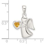 Sterling Silver Angel w/Yellow CZ Heart Pendant - Image 4