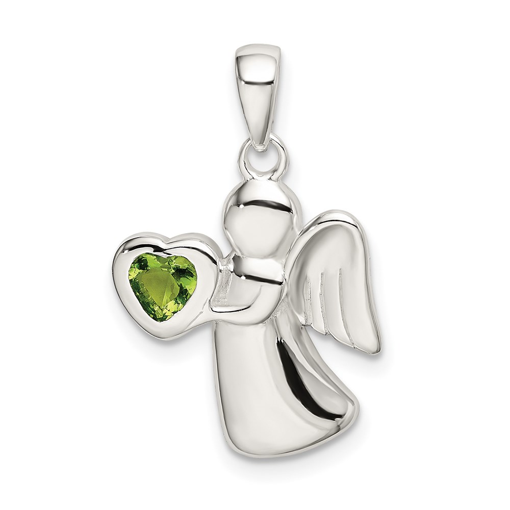 QC9153.jpg Sterling Silver Angel w/Light Green CZ Heart Pendant - Image 1