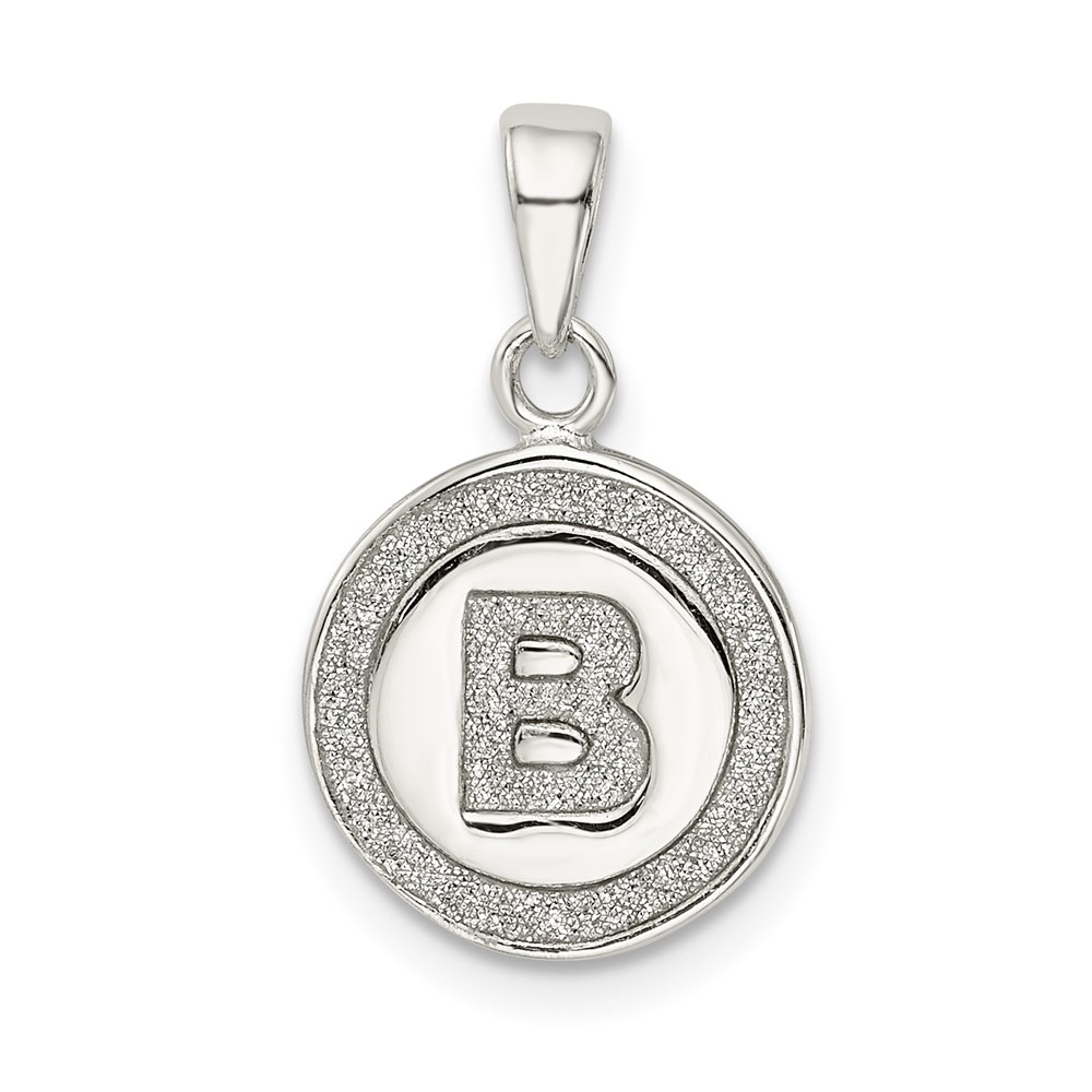 QC9180B.jpg Sterling Silver Glitter Enamel Letter B Initial Circle Pendant - Image 1