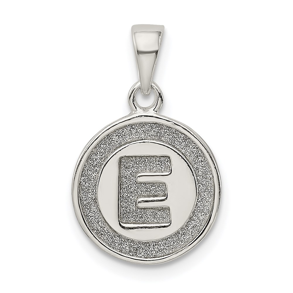 QC9180E.jpg Sterling Silver Glitter Enamel Letter E Initial Circle Pendant - Image 1