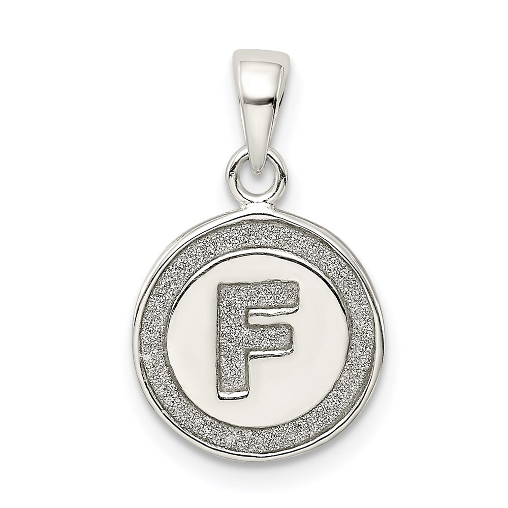 QC9180F.jpg Sterling Silver Glitter Enamel Letter F Initial Circle Pendant - Image 1