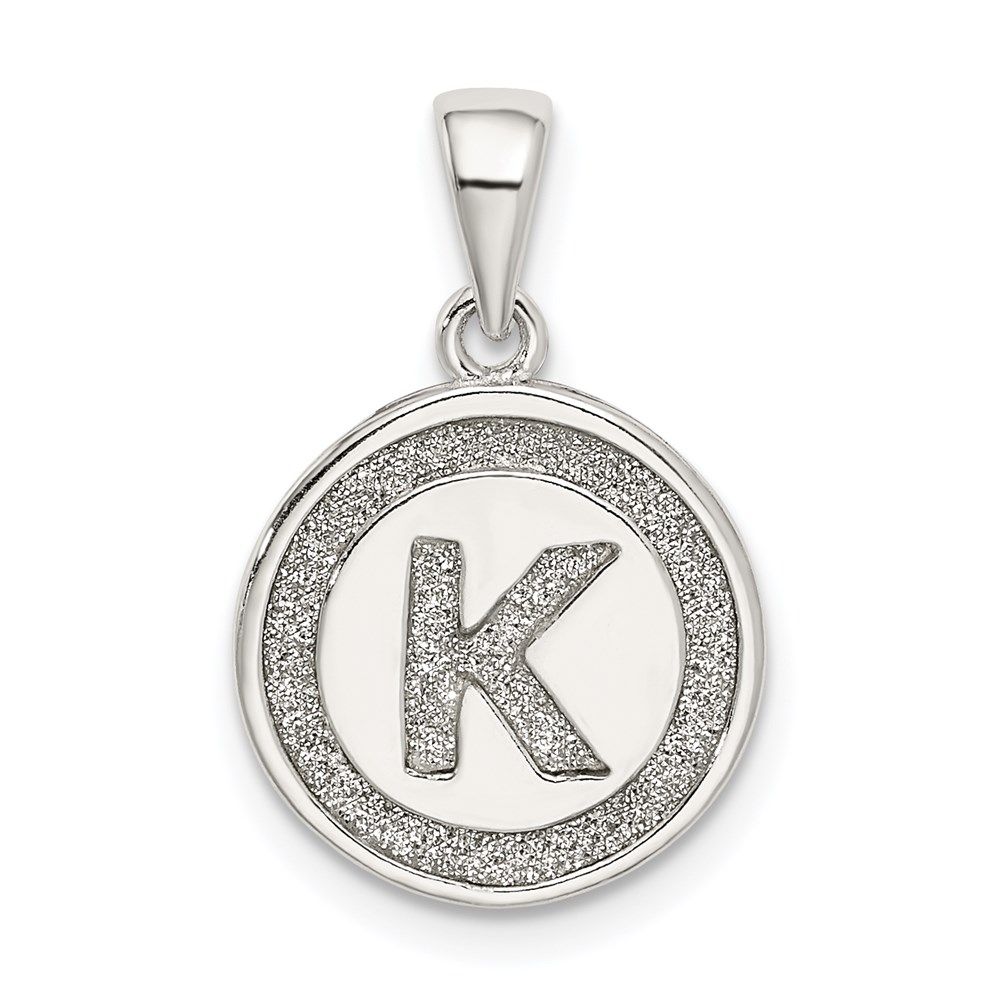 QC9180K.jpg Sterling Silver Glitter Enamel Letter K Initial Circle Pendant - Image 1