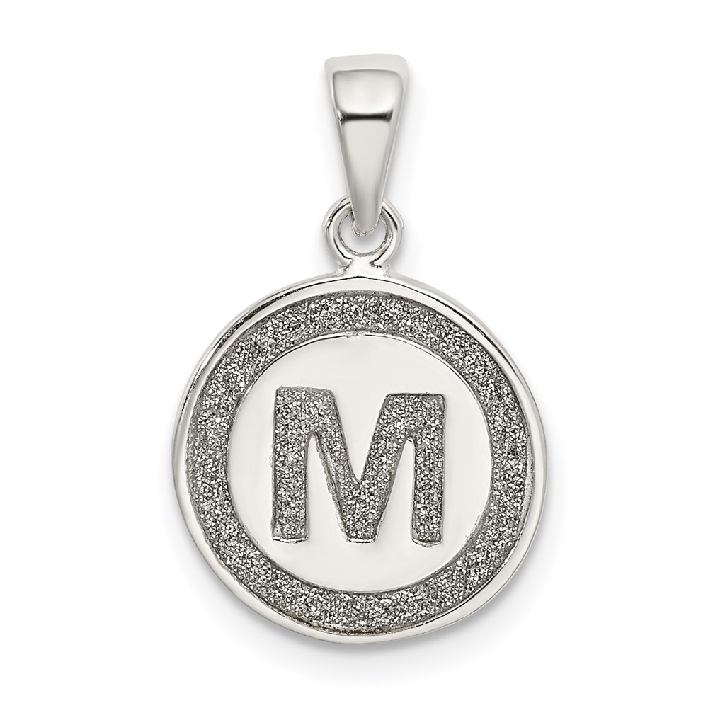 QC9180M.jpg Sterling Silver Glitter Enamel Letter M Initial Circle Pendant - Image 1
