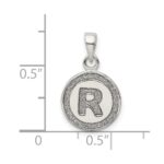 Sterling Silver Glitter Enamel Letter R Initial Circle Pendant - Image 3
