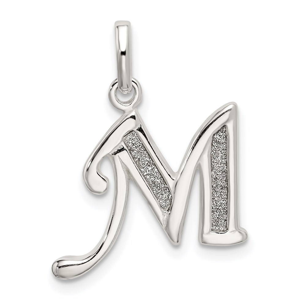 QC9181M.jpg Sterling Silver Polished Glitter Enamel Letter M Initial Charm - Image 1
