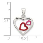 Sterling Silver Polished Red and Pink Enameled Hearts Pendant - Image 4