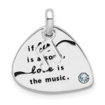 Sterling Silver RH-plate Crystal Antique Guitar Pick Pendant