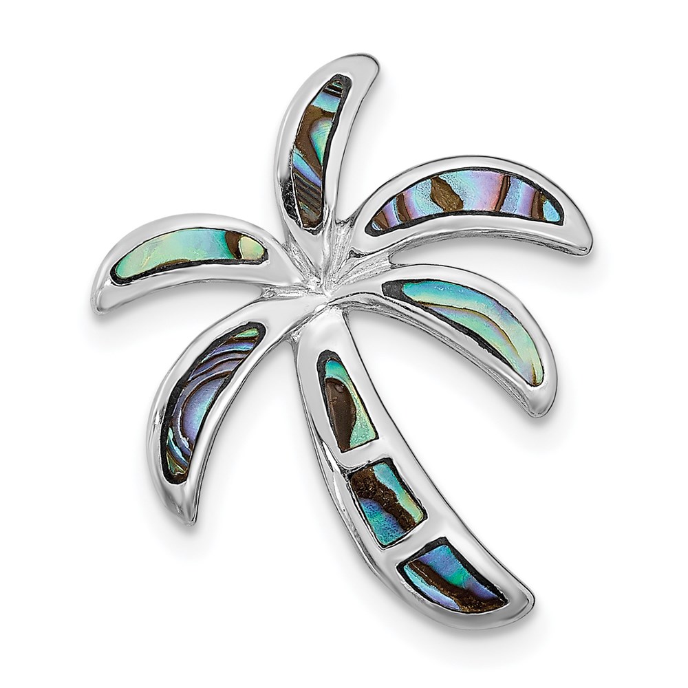 QC9253.jpg Sterling Silver Rhodium-plated Imitation Abalone Palm Tree Slide - Image 1