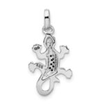 Sterling Silver Rhodium-plated Polished w/Black CZ Lizard Pendant - Image 3