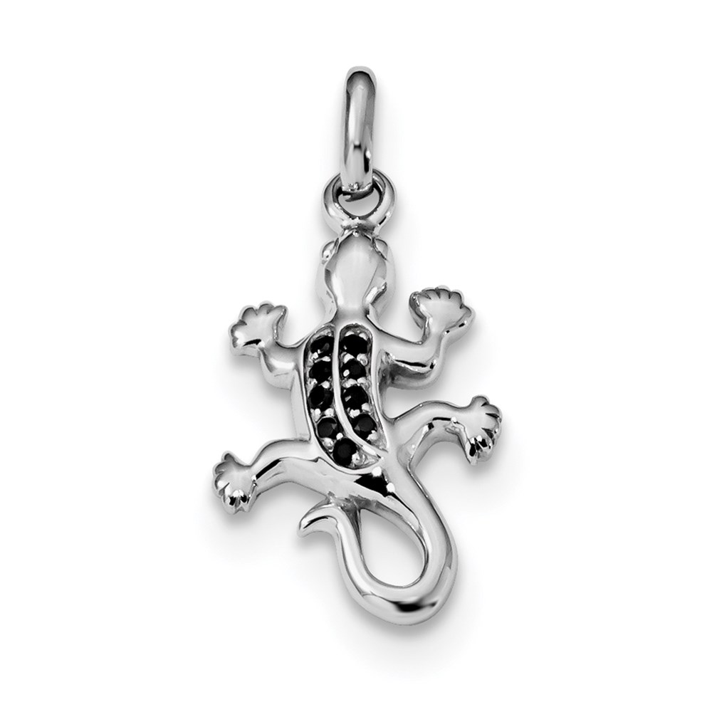 QC9275.jpg Sterling Silver Rhodium-plated Polished w/Black CZ Lizard Pendant - Image 1