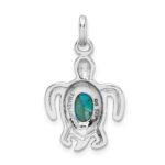 Sterling Silver Rhodium-plated Antiqued Reconstituted Turquoise Turtle Pendant - Image 3