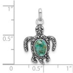 Sterling Silver Rhodium-plated Antiqued Reconstituted Turquoise Turtle Pendant - Image 4