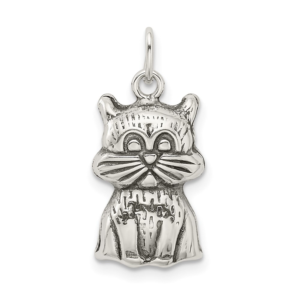 QC9310.jpg Sterling Silver Antiqued Cat Charm - Image 1
