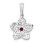 Sterling Silver Rhod-plated Created Ruby and Enamel Flower Pendant - Image 3