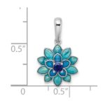 Sterling Silver Rhod-pltd Created Sapphire and Enamel Flower Pendant - Image 4