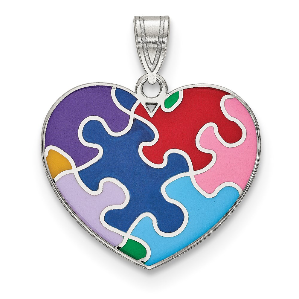 QC9338.jpg Sterling Silver Rhod-plated Enameled Autism Heart Pendant - Image 1